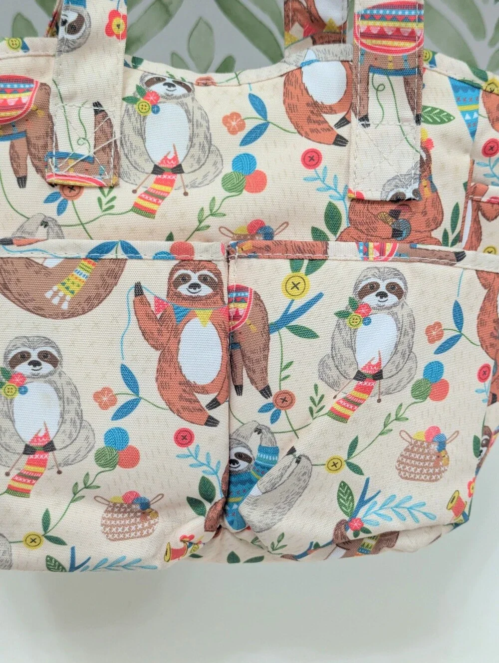 Sloths Knitting Print Craft Purse